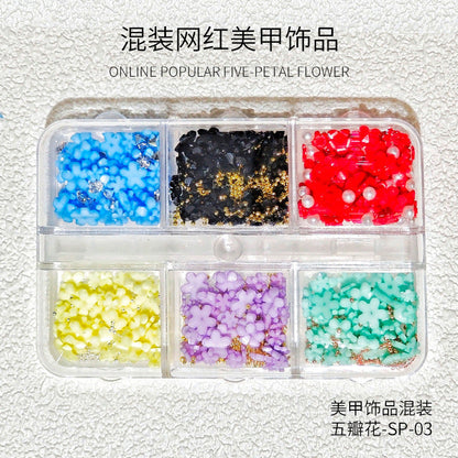 Internet celebrity popular five-petal flower nail art accessories 2023 mixed flowers new three-dimensional small flower nail diamond accessories