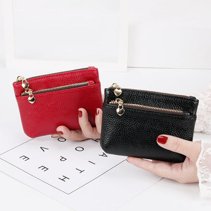 Genuine leather coin purse women's short small wallet soft leather driver's license clutch fashionable zipper coin bag card holder 