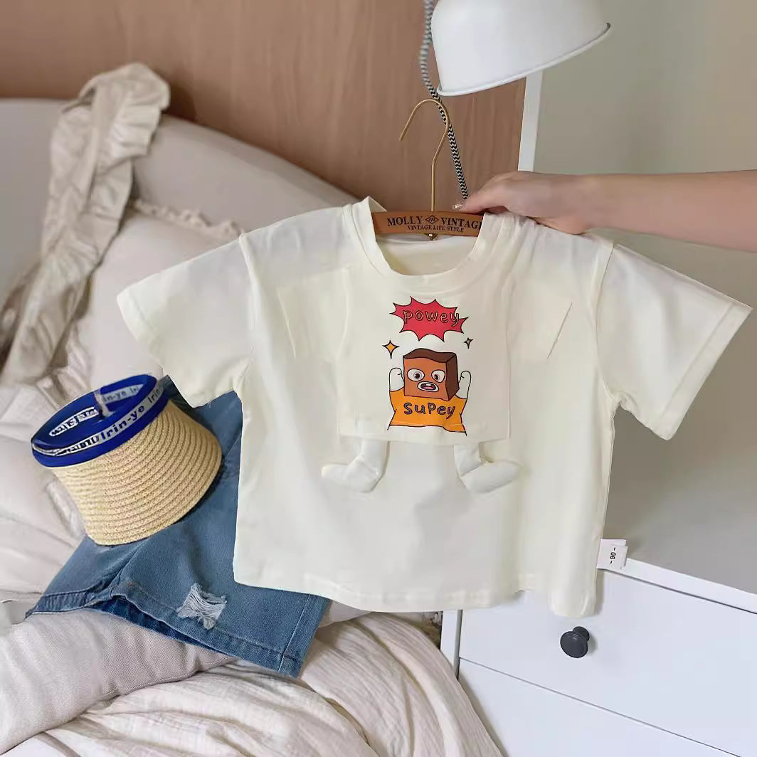 Children's T-shirt Bangcheng 2024 summer three-dimensional little feet short-sleeved boys and girls Korean version casual children's clothing tops G0276