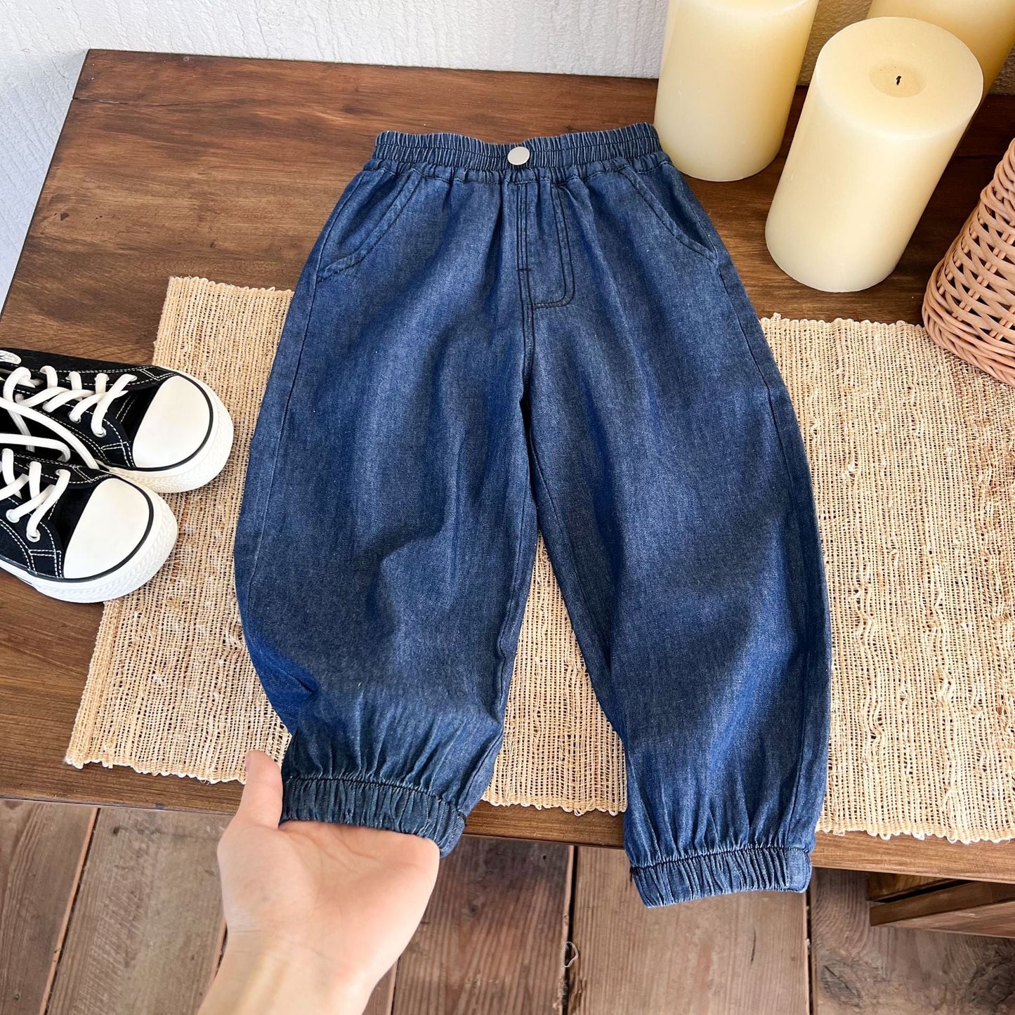 Children's clothing and pants 2024 summer new children's jeans thin boys trendy all-match solid color pants anti-mosquito pants