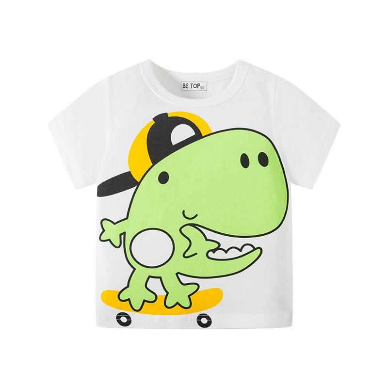 betop children's clothing summer children's short-sleeved T-shirt cartoon dinosaur print boy summer clothing knitted round neck clothes