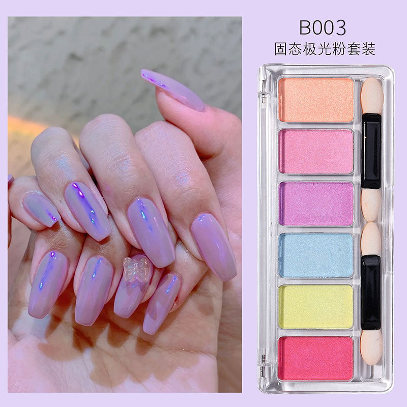 Nail art new solid magic mirror powder 6 color set aurora powder solid magic mirror powder solid fairy powder solid wholesale