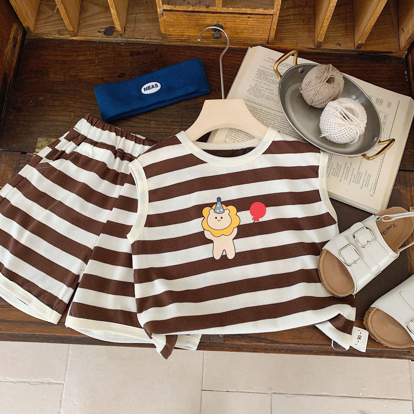 Children's suit Bangcheng 2024 summer boys new lion striped vest + shorts children's clothing two-piece suit G0128