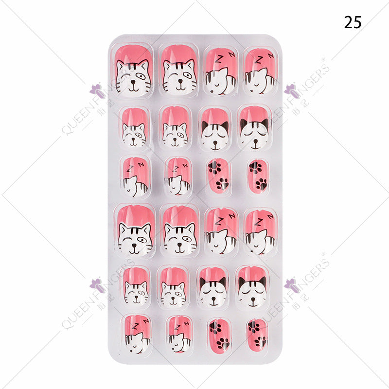 Zhifei manicure 24 ដុំក្នុងបន្ទះ បំណះក្រចកដែលអាចពាក់បាន ក្រចកសិប្បនិម្មិត បំណះកុមារ សិល្បៈក្រចក 