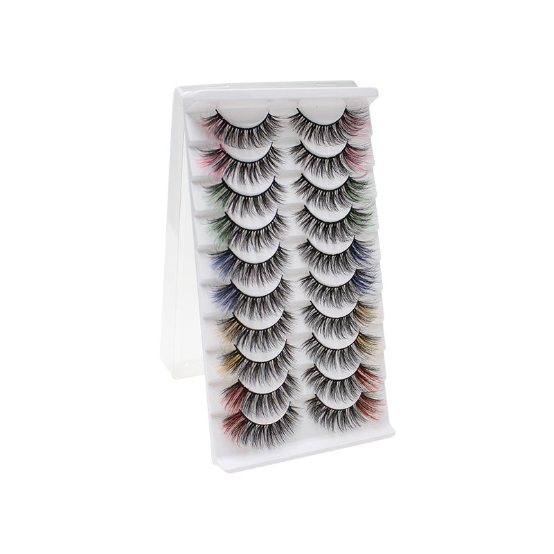 10 pairs of 3D colored false eyelashes set, three-dimensional curling, versatile and thick, suitable for beginners