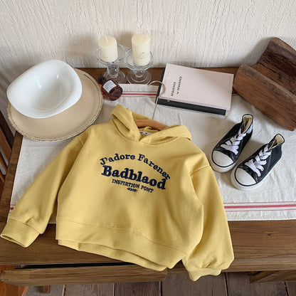 Children's sweatshirt 2024 Bangcheng Spring Boys' Middle and Small Children's Embroidered Letters Loose Hooded Pullover Sweatshirt C0230 