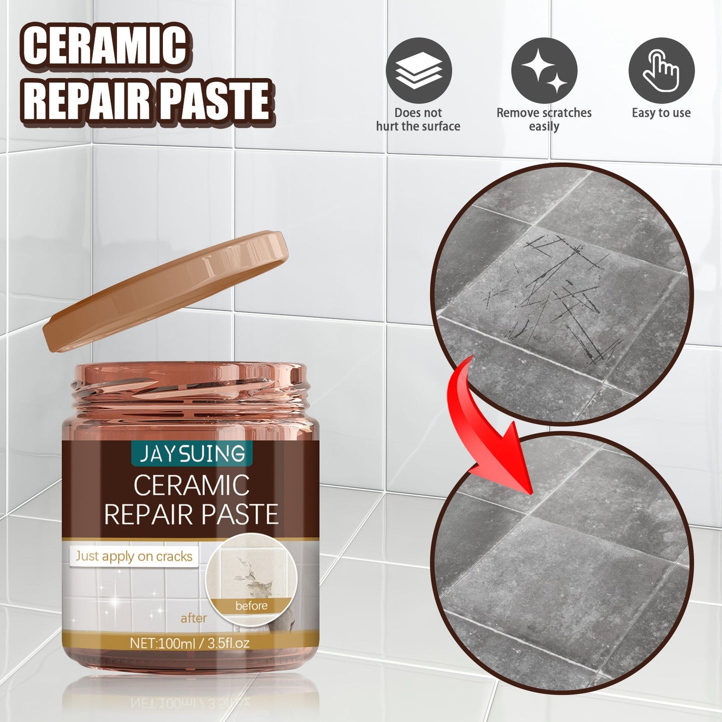 Jaysuing tile repair paste to repair ceramic cracks កំរាលឥដ្ឋថ្មផ្ទះដើម្បីជួសជុលរណ្តៅនិងរន្ធបិទភ្ជាប់ adhesive 