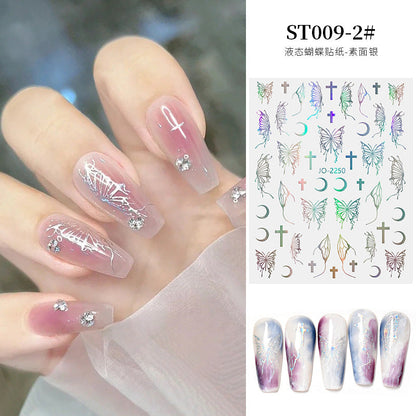 Internet celebrity nail stickers liquid butterfly stickers metal aurora fantasy butterfly hand-made wearable nail stickers