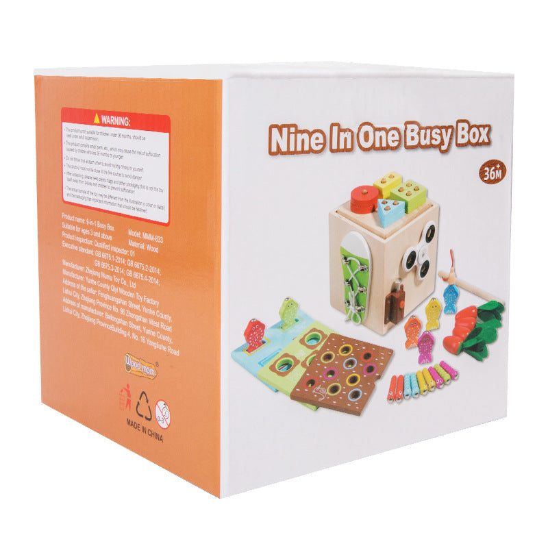 Montessori Early Education Children's Wood 9 in-one ប្រដាប់ក្មេងលេងអប់រំពហុមុខងារ នេសាទ ការ៉ុត និងឈើចាប់សត្វល្អិត