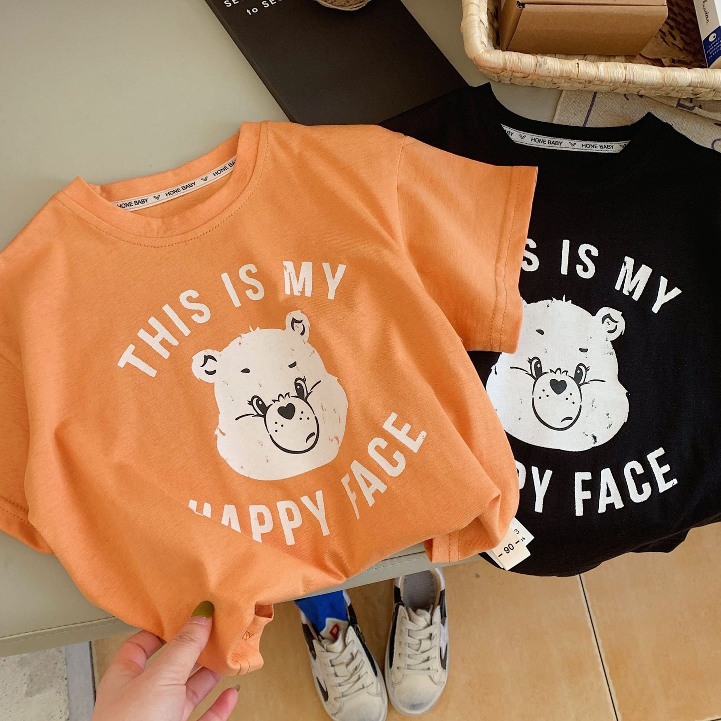 Children's T-shirt 2023 Bangcheng summer style boys and girls cartoon bear loose short-sleeved casual T-shirt trendy F0066