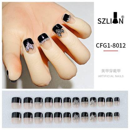 New hot sale wearable nail tips wholesale French simple ice transparent nail art finished product removable nail stickers thin