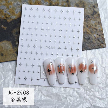 Liquid silver nail stickers five-pointed star love small star glittering metal mirror silver thin glue nail stickers