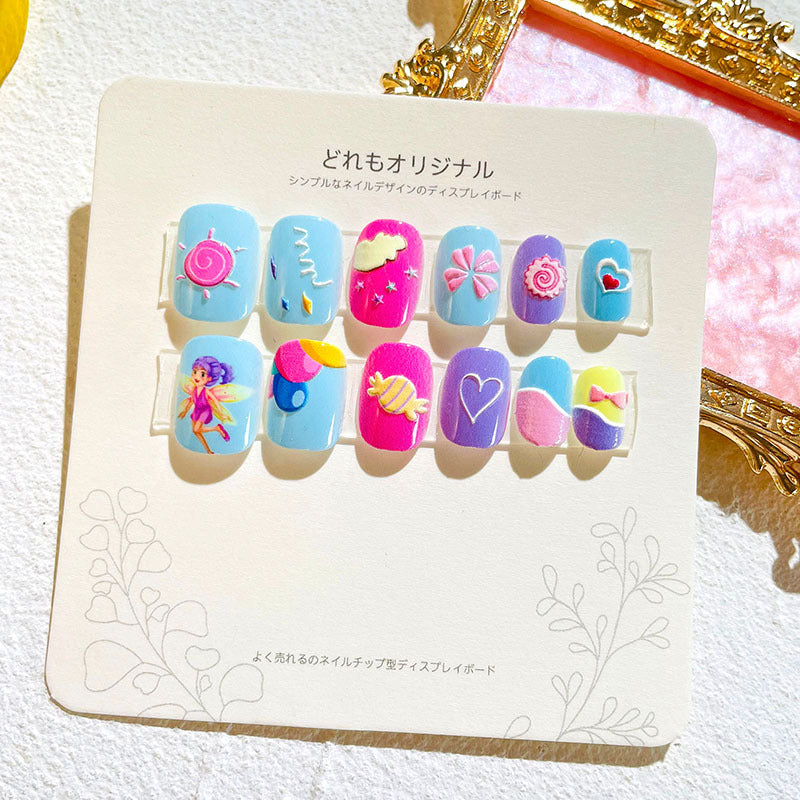 Children's nail stickers girls wear nails self-adhesive nail stickers cartoon cute princess false nail pieces embossed nail pieces