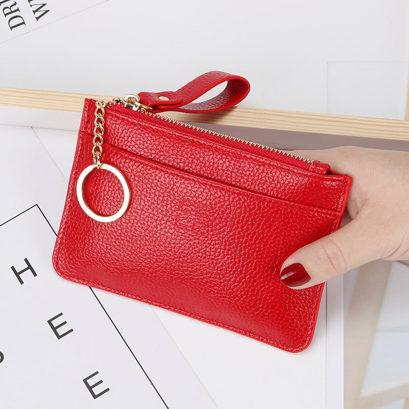 Genuine leather coin purse women's mini soft leather handbag new driving card holder ultra-thin coin zipper bag key bag 