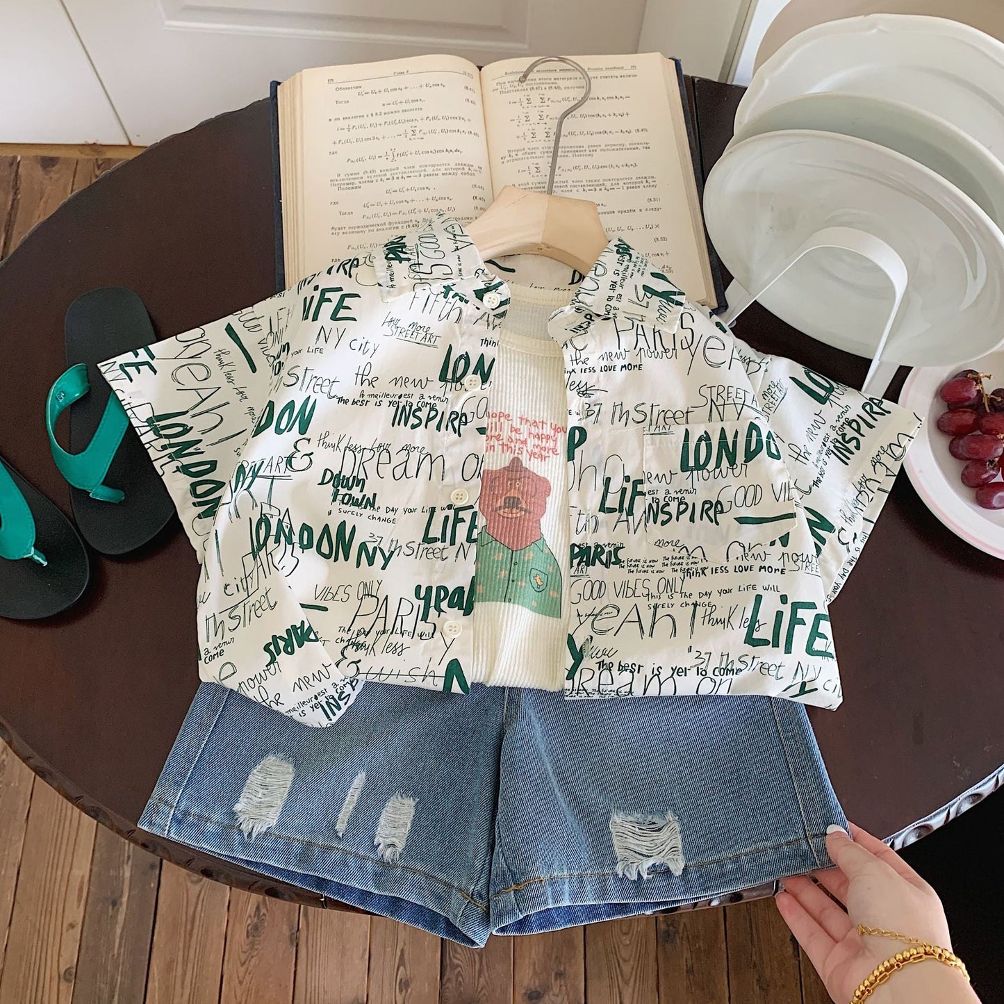 Children's shirt Bangcheng 2024 summer full print letter shirt children's clothing new cardigan boy top trend G0279