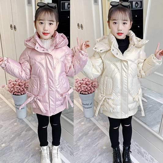 Girls winter cotton coat 2024 new style girls Korean style cotton coat medium and long children's stylish down cotton coat