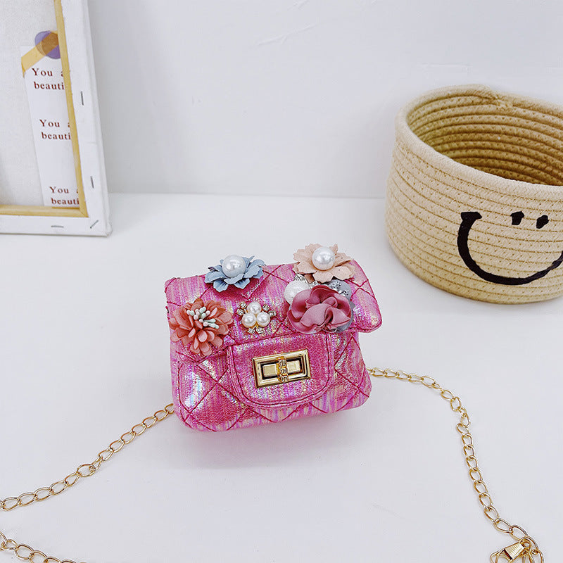 Korean fashion small square bag cartoon bunny pendant girl accessories bag shiny small square bag crossbody children's bag