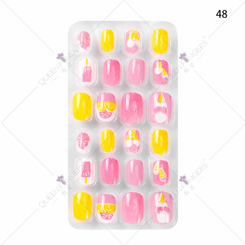 Manicure children's finished nail pieces 24 pieces of adhesive Christmas cartoon bagged wearable color nail pieces nail stickers