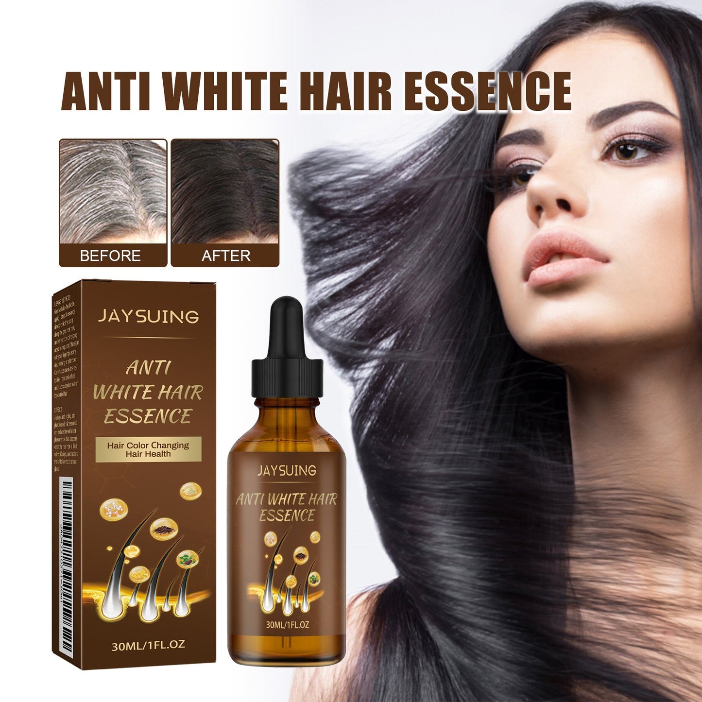 Jaysuing Anti-Grey Hair Essence ម៉ាស្សាស្បែកក្បាល ផ្តល់សំណើមដល់សក់ បណ្តុះសក់ Essence Black Hair Essence 