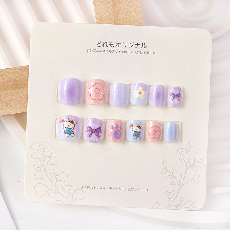 Children's wearable nails short girls wearable nail stickers false nail stickers embossed nail pieces cute cartoon students