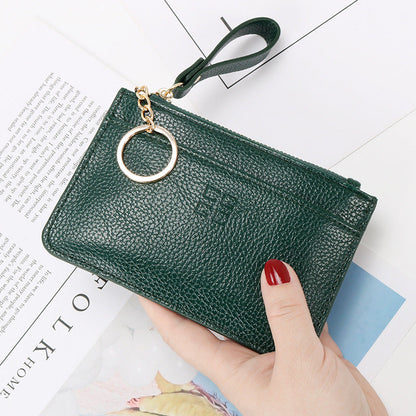 Genuine leather coin purse women's mini soft leather handbag new driving card holder ultra-thin coin zipper bag key bag 