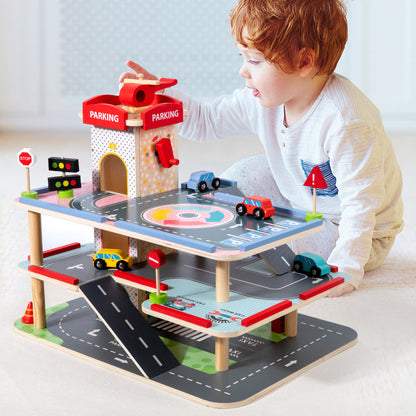 Cross-border children's wooden simulation play house large three-dimensional three-layer car parking lot assembly track educational toy