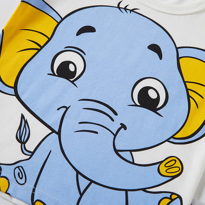 Summer children's clothing children's half-sleeved cartoon elephant pattern boy short-sleeved T baby cotton clothes one piece delivery