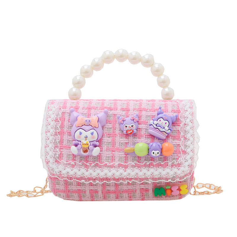 Western-style children's shoulder bag female fashion cartoon pearl handbag simple little princess chain crossbody bag wholesale 