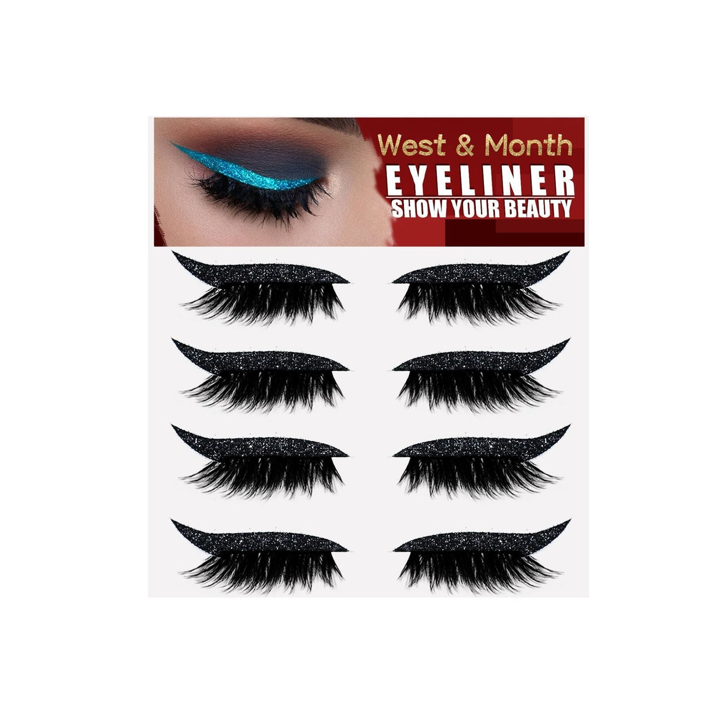 West&amp;Month 4 pairs of eyelash eyeliner stickers without glue, self-adhesive frozen glue strips, curling false eyelashes 