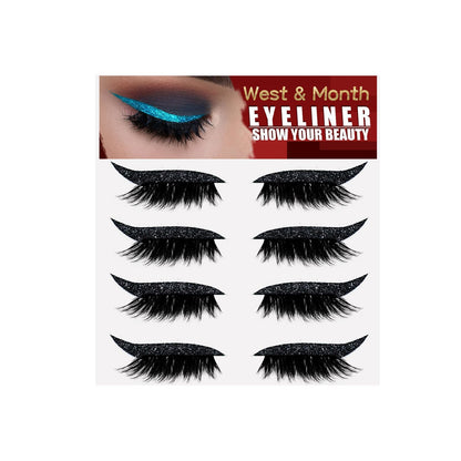 West&amp;Month 4 pairs of eyelash eyeliner stickers without glue, self-adhesive frozen glue strips, curling false eyelashes 