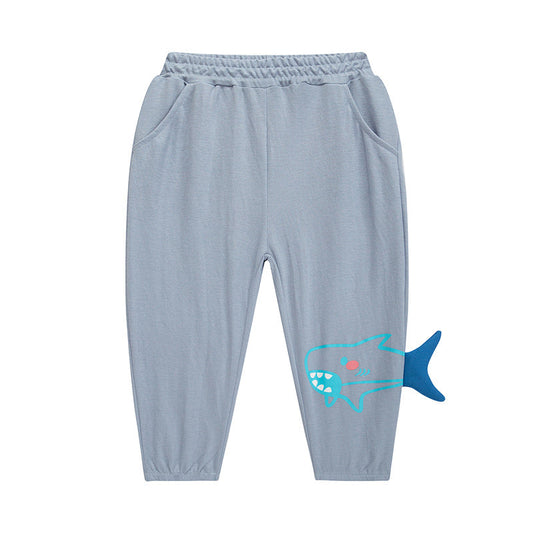 be top children's clothing summer children's anti-mosquito pants thin casual air-conditioning cartoon three-dimensional shark boy baby trousers