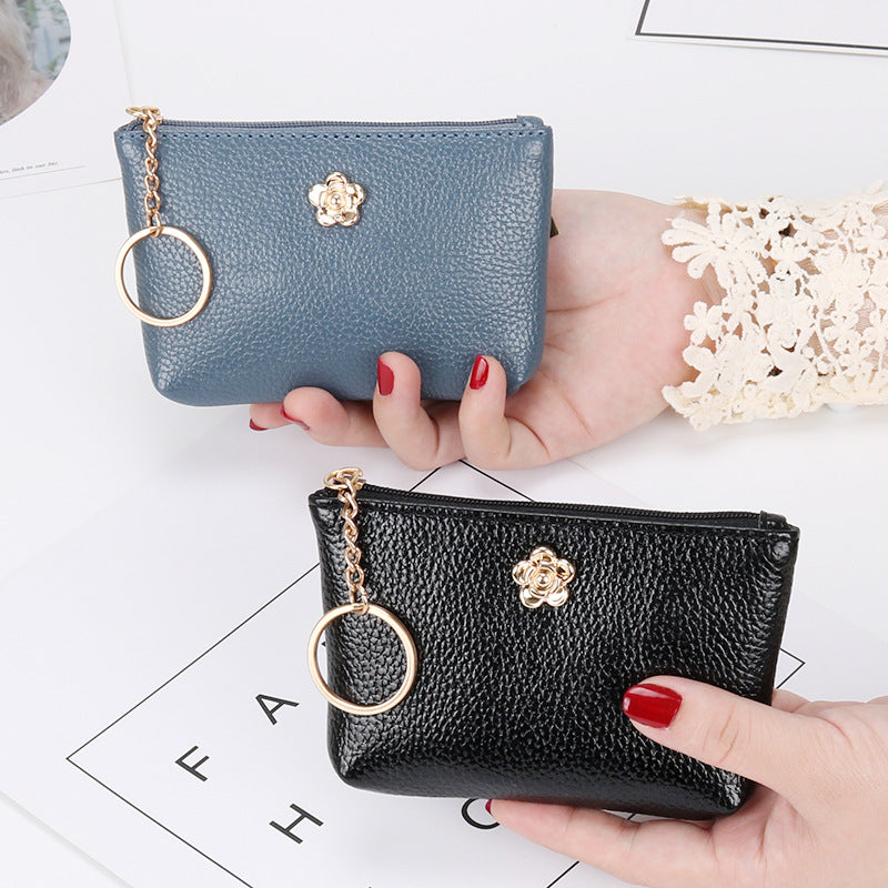 Genuine leather texture short coin purse ultra-thin women's card holder Korean style mini small wallet soft leather key bag zipper bag 