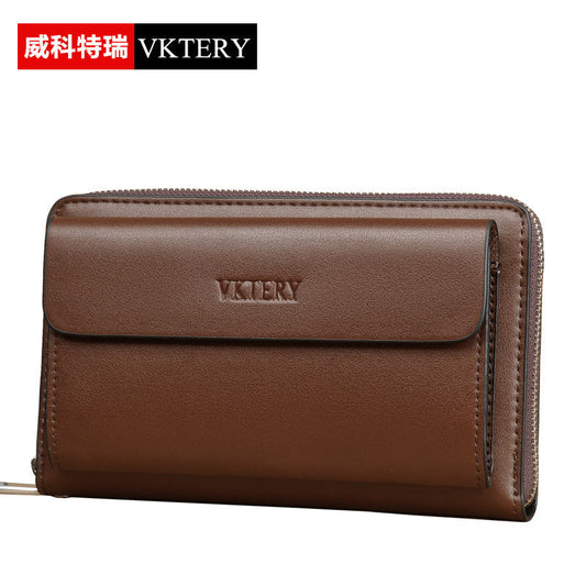 VKTERY business bag men's mobile phone PU leather handbag men's bag zipper clutch wallet 