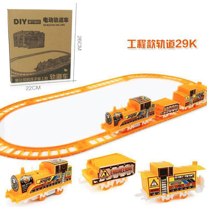 Children's electric track car DIY assembly electric train with battery boys and girls track car stall toys