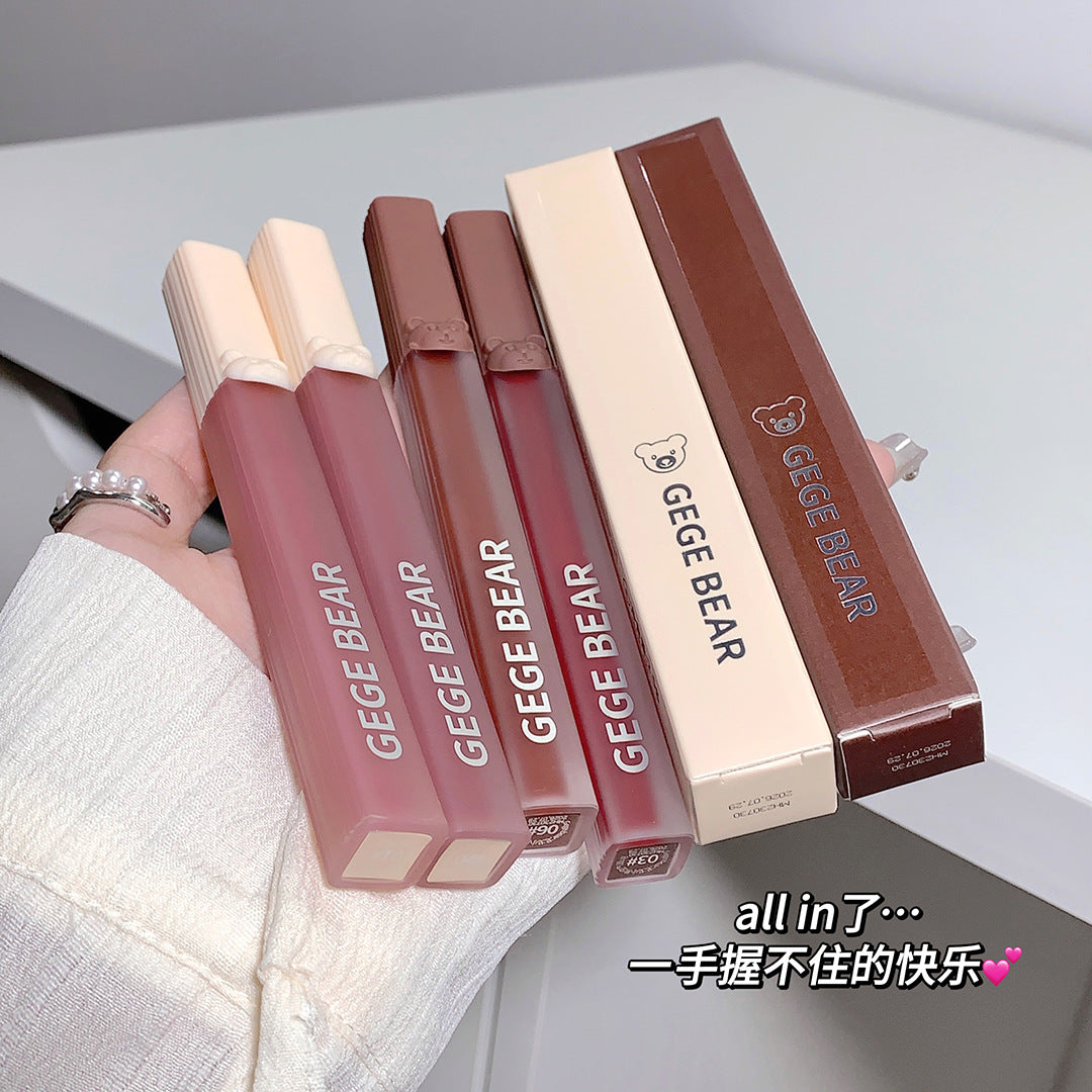 Gegebear Air Lip Mud Velvet Matte Lipstick ក្រែមលាបមាត់សាច់កម្ញី ទន់ស្អាត​សម្រាប់​សិស្សានុសិស្ស​ គុណភាពល្អ តម្លៃសមរម្យ​​ 