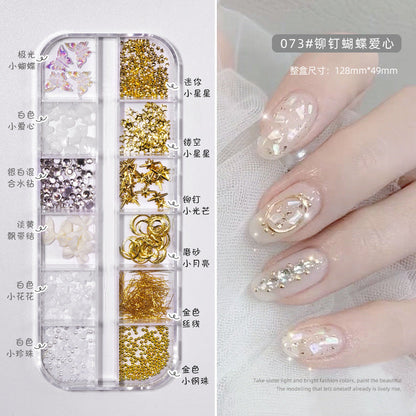 Nail art diamond jewelry wholesale net red five petal flower mixed flat bottom aurora resin bow rivet camellia flower diamond