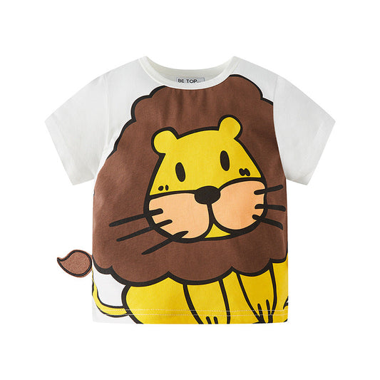 betop summer cartoon lion short-sleeved boy T-shirt short-sleeved pure cotton new children's baby summer clothes one piece delivery