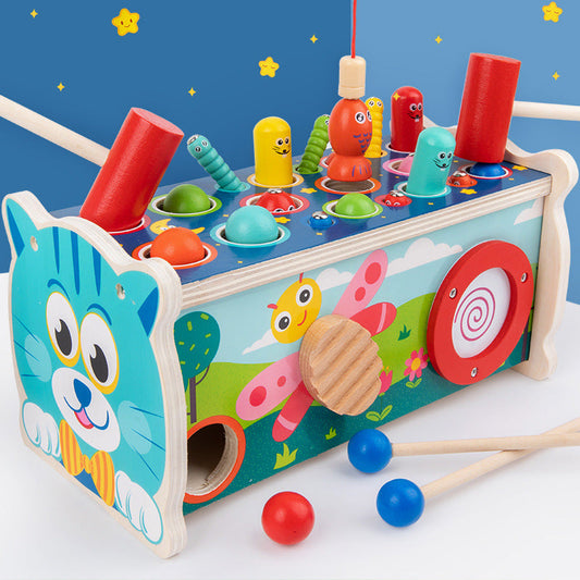 Children's early education parent-child interactive wooden cartoon kitten multi-function piano whack-a-mole game baby educational toy