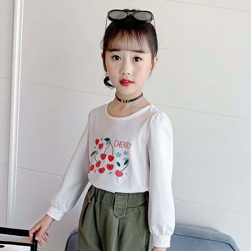 Girls long-sleeved T-shirt 2024 new spring and autumn middle and large children's stylish casual bottoming shirt children's clothing pure cotton top