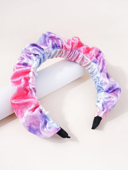 Amazon new style headband for women European and American flannel pleated face wash hair buckle tie-dye color versatile headband for women