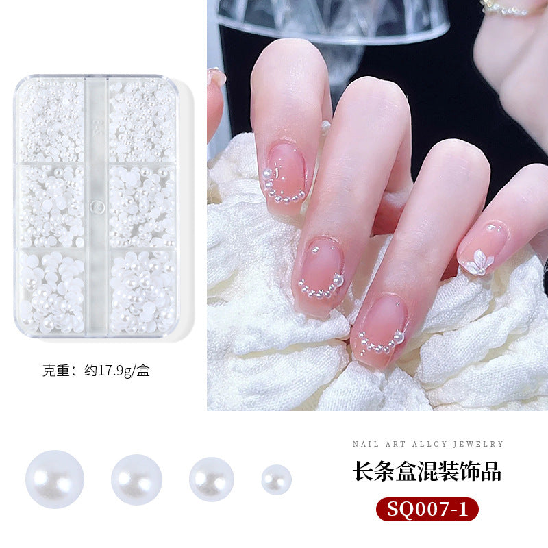 Nail art accessories aurora bow pearl rivet small accessories super flash small diamond 12 grid mixed nail decoration wholesale