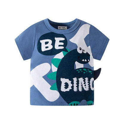 2024 New Summer Children's Three-Dimensional Dinosaur Short-sleeved T-shirt Male Cartoon Semi-Korean Children's Clothing Wholesale One Piece Dropshipping