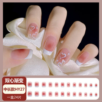 Nail art wearable nail wholesale Xiaohongshu hot short ice transparent bare skin gilded broken diamond finished nail piece nail patch