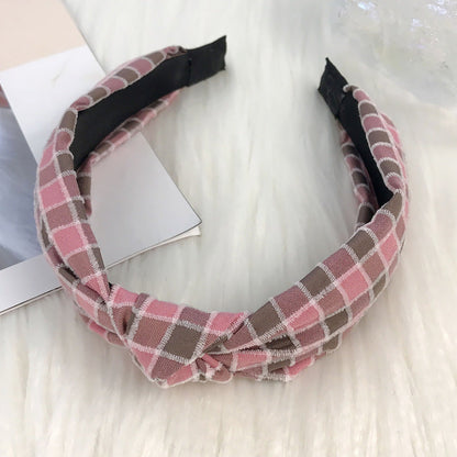 European and American Christmas headband for women Korean style cute sweet temperament knotted head buckle fabric wide edge plaid headband hair cave