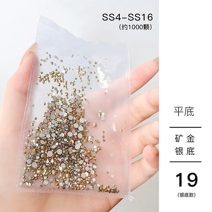 Nail jewelry wholesale 6-grid bagged rhinestones AB diamonds colored diamonds glass diamonds super flash flat bottom diamonds mixed colorful silver bottom