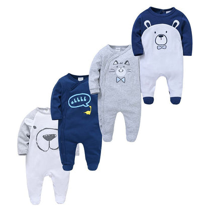 Newborn jumpsuit clothing four-piece set infant and toddler long-sleeved foreign trade boy jumpsuit crawling clothes cross-border wholesale 