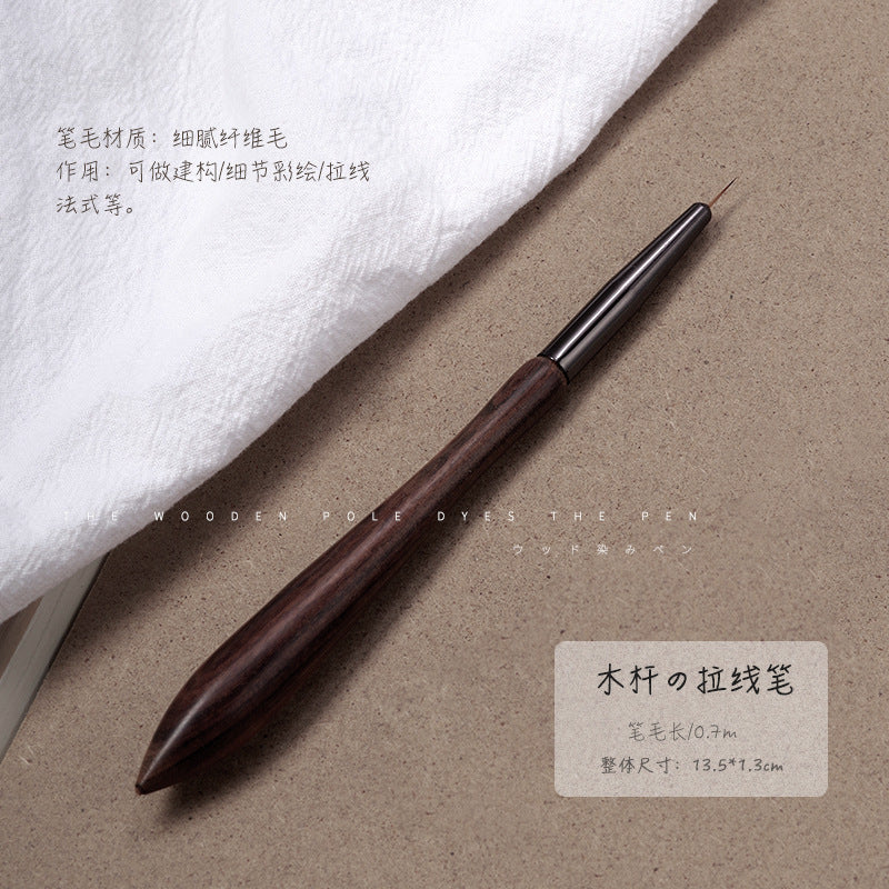 Japanese sandalwood handle nail art pen smudged line drawing flower round head construction gourd handle light therapy brush