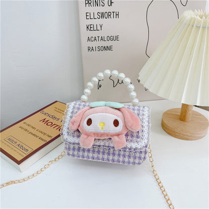 Cute children's small square bag fashionable pearl handbag trendy versatile chain crossbody bag girl's coin shoulder bag