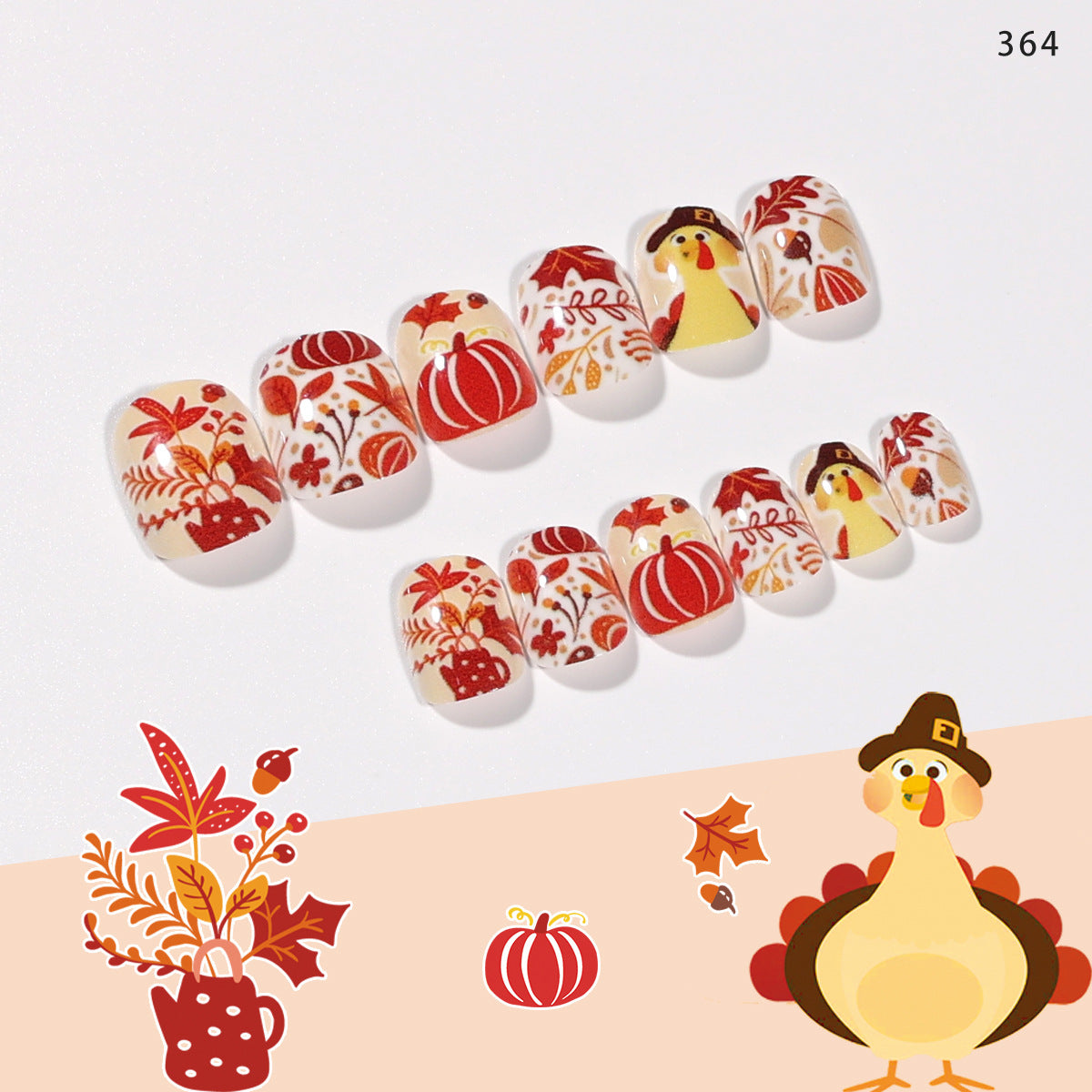 Children's wear nails cute Thanksgiving maple leaf turkey funny children's nails fake nails finished nails