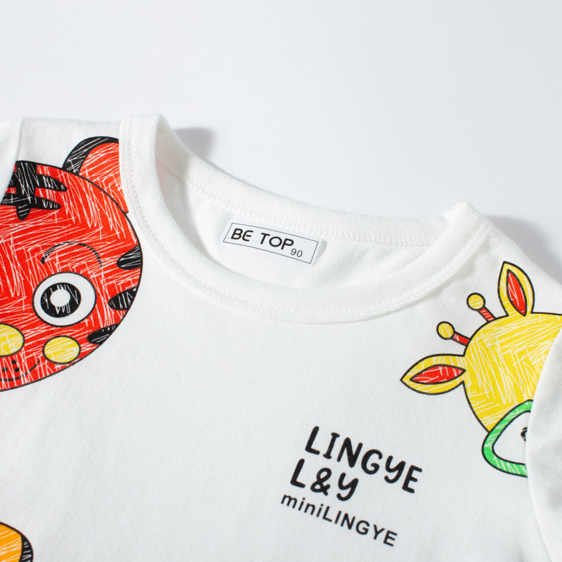 Cartoon Animal Children's T-shirt Summer Korean Boy Short Sleeve Baby Cute Printed Children's Clothing Wholesale One Piece Dropshipping